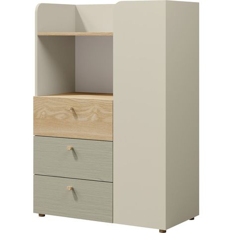Estantería Domcali 106, Gris + Roble, Con cajones, Con puertas, Cerrable, Aglomerado laminado, Número de puertas: 1, Número de cajones: 3, 114x80x40cm (1/3)