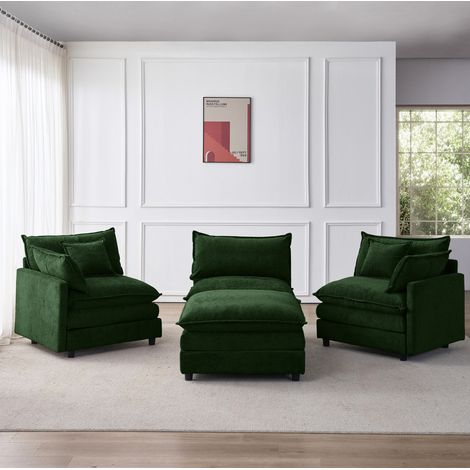 Canapé d'angle modulable 3 places en chenille avec pouf (1/5)