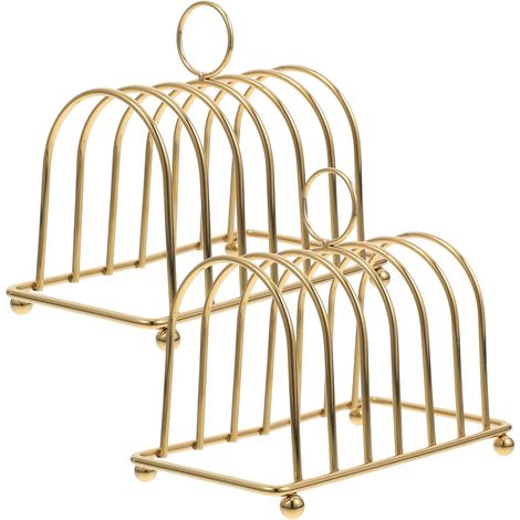 Lot de 2 Supports à pain, métal doré, structure ajourée, rangement cuisine, pour toast et viennoiserie