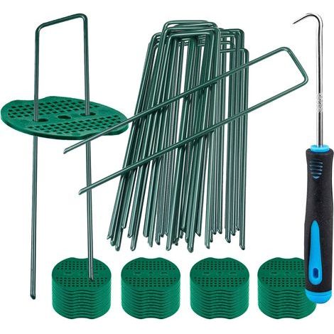 U-förmige Gartenpfahlnägel mit 20 Dämpfungsscheiben und 1 Haken, verzinkte Gartennägel für Beeteinfassungen, feste Zäune, Rasenflächen und Planenrohre (1/5)