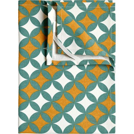 Torchons de cuisine motifs graphiques en coton Vert 45x65 cm (1/3)