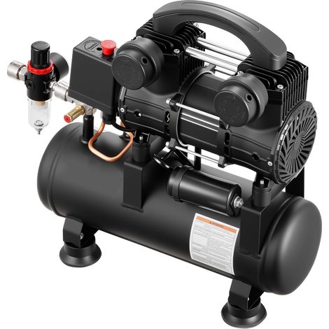 Compresseur d'air 6L sans huile, 0,75 kW, débit 71 L/min à 6,2 bar, pression max 8 bar, compact et portable pour réparation auto, gonflage et clouage. (1/5)