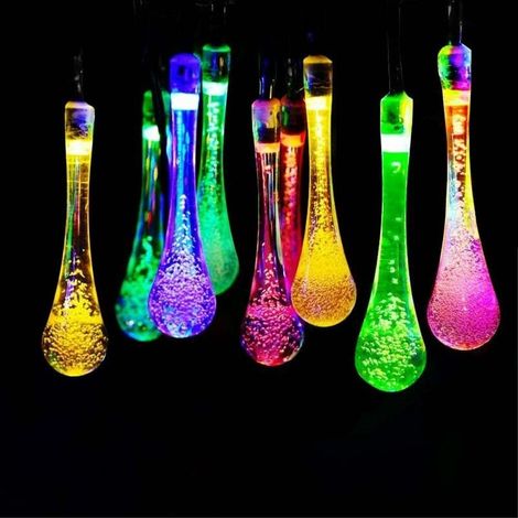 Guirlande lumineuse solaire d'extérieur multicolore à LED en forme de goutte d'eau - Guirlande lumineuse étanche en cristal - Décoration d'arbre dans le jardin,la terrasse,la cour (30 LED 6,5 (1/5)