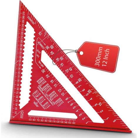 12 Inch Aluminum Alloy Carpenter's Square, Metric Triangle Ruler for Angle Measurement by Carpenters and Engineers (Red)