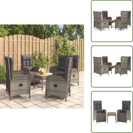 The Living Store Ensemble à manger de jardin 5 pcs coussins gris résine tressée - Banc de jardin (1/5)