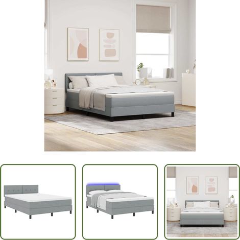 vidaXL LED -  Boxspringbett mit Matratze mit LED Hellgrau 140 x 200 cm Stoff