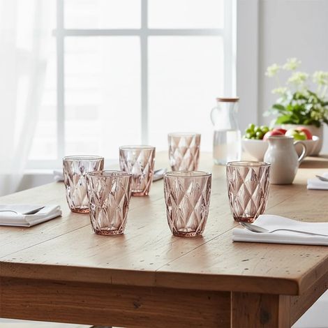TrAdE Shop Traesio - Set Di 6 Bicchieri In Vetro Crystal Pink 29 Cl Da Acqua Motivo Sfaccettato A Diamante - (1/2)