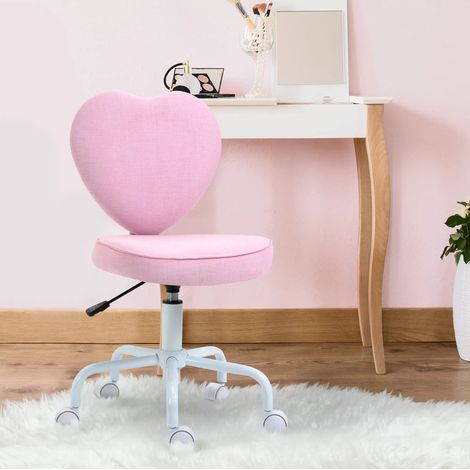 Silla de oficina acolchada rosa con respaldo de corazon, giro 360°, piston de gas, 40 x 50 x 89 cm (1/5)