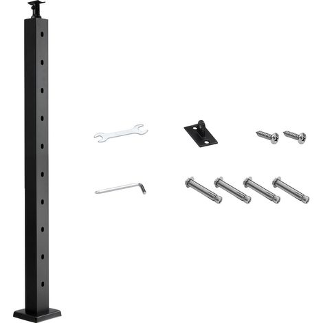 Mophorn Poteau de garde-corps, 914x50,8x50,8 mm, poteau pour rampe d'escalier à câble, avec trous pré-percés à 30°, support horizontal et courbé, adapté aux mains courantes et balustrades, noir