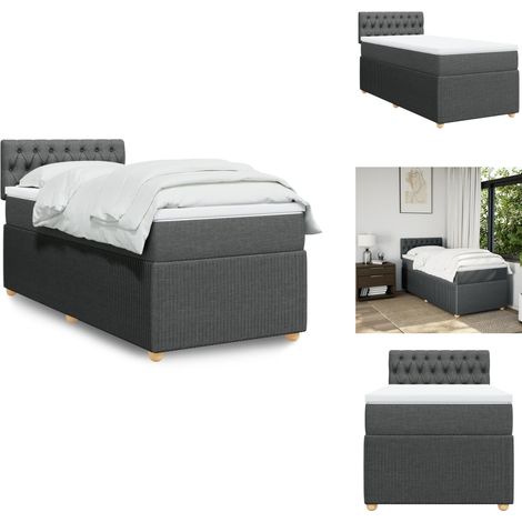 Sommier à lattes de lit avec matelas Gris foncé 100x200cm Tissu - Sommier À Lattes De Lit - Sommiers À Lattes De Lit - Lit - Meuble De Chambre À Coucher (1/5)
