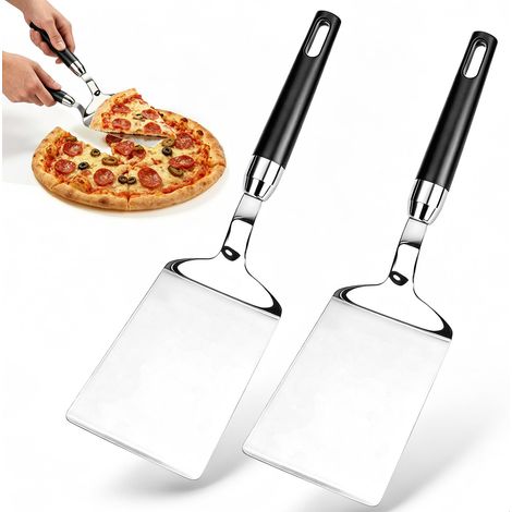 2 Pièces Pelle a Pizza Inox, Pelle Pizza avec Fonction de Découpe, Pelle à Pizza, Spatule Pizza, Poignée Ergonomique Dotée D'une Surface Antidérapante, Idéal pour Pizzas Gâteaux Gaufres (1/5)