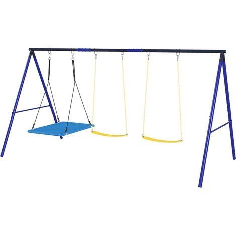 Balançoire extérieure 3 enfants capacité 120 kg, structure métallique solide, aire de jeux jardin colorée (1/5)