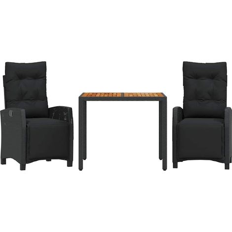 Maison Exclusive - 3-tlg. Garten-Essgruppe mit Kissen Schwarz Pol