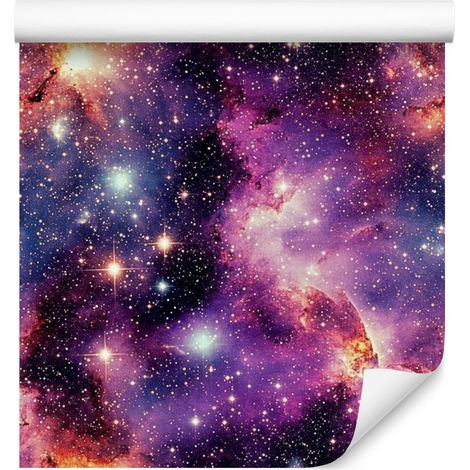 Papel pintado de galaxia en acuarela, color púrpura y ciruela, para salón y dormitorio, 50x1000 mm. (1/5)