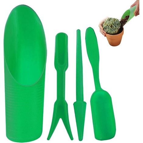 Mini juego de herramientas de jardinería con 4 piezas: maceta para plantas de interior, Pala de acero para fábrica, Pala pequeña. 4 piezas (1/5)