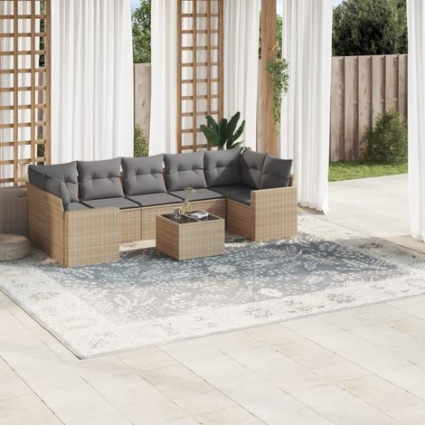 vidaXL Set Divano da Giardino 8 pz con Cuscini Beige in Polyrattan (1/3)