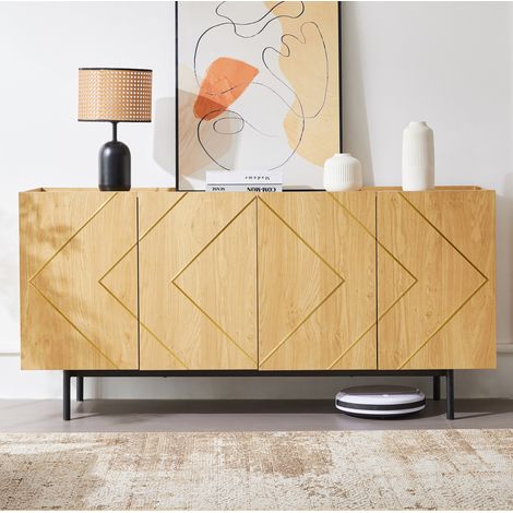 Credenza 4 ante 160 x 40 x 78 cm con inserti metallici, naturale DESVIAE (1/5)