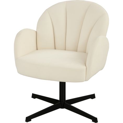 Fauteuil pivotant, fauteuil d'appoint recouvert de velours, dossier en forme de coquillage, coussin beige à ressorts