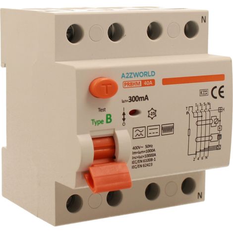 RCCB Interruttore Differenziale Puro Tipo B 3P+N 4M 10000A 300mA AC 400V IP20 IEC61008-1 / IEC62423 PR8HM, Corrente Disponibili 25A 40A 63A 100A (40A)