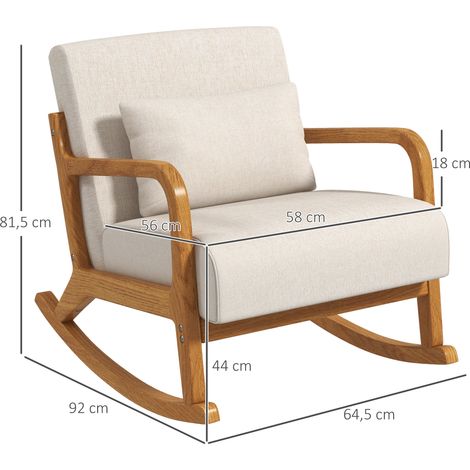 Schaukelstuhl im Retrodesign, Gummibaumholz, 64,5 cm x 92 cm x 81, 5 cm, Beige + Braun (1/5)