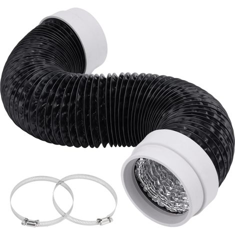 Tuyau d'évacuation d'air - 100 mm - 1,5 m - En PVC - Noir - Avec 2 colliers de serrage en acier inoxydable - Pour sèche-linge, ventilateur d'extraction, hotte (1/5)