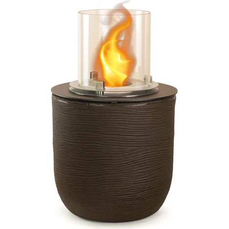Dmora - Chimenea de bioetanol Agazzano, Chimenea ecológica, Hogar sin humo, Calefactor de etanol, Made in Italy, 35x35 h55 cm, Marrón