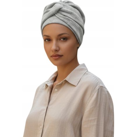 Turbante de mujer Sara en gris paloma, de algodón, también después de la quimioterapia. (1/5)