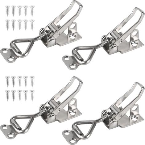 4Pcs Loquet à Bascule Acier Inox Loquet de Serrage Fermeture Capot Fermeture a Levier Capacité de Rétention 100kg 220lbs Menuisier Sauterelles Bascule Pince Réglable pour Armoire Porte (1/5)