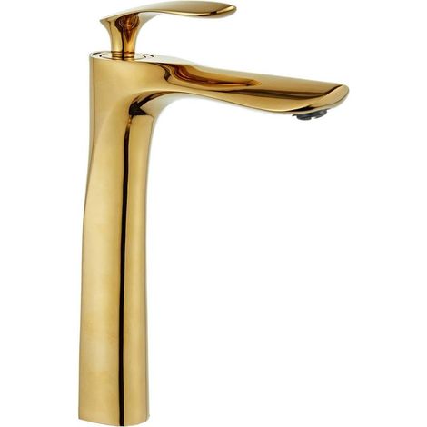 Robinets de lavabo Mitigeur Lavabo Robinet Salle de Bain Haut Robinet or Corps Poignée en Chrome doré Laiton Mélangeur (1/4)