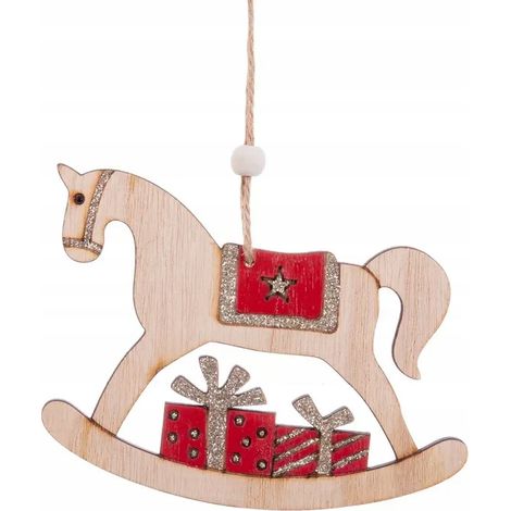 westwing DECORAZIONE NATALIZIA CAVALLO A DONDOLO IN LEGNO PENDENTE 12,5X8CM