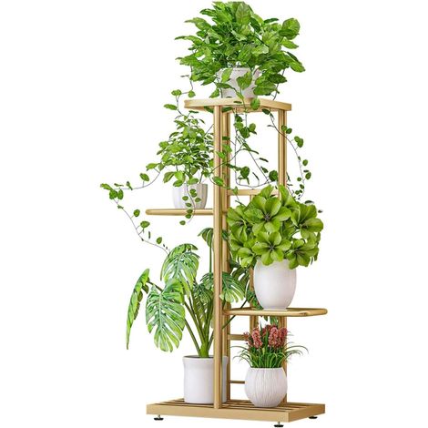 étagère à plantes métallique 4 niveaux gain de place bronze doré support angle salon terrasse balcon jardin extérieur (1/5)