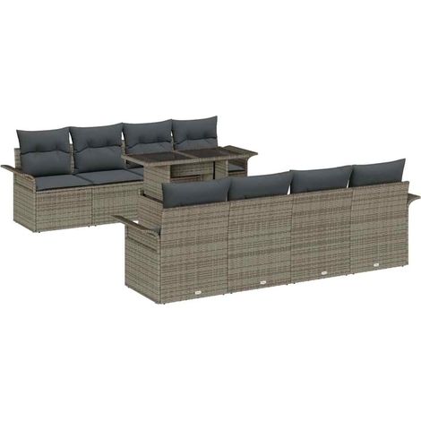 Maison Exclusive - Set Divano da Giardino 9 pcs Grigio Rattan in Polipropilene