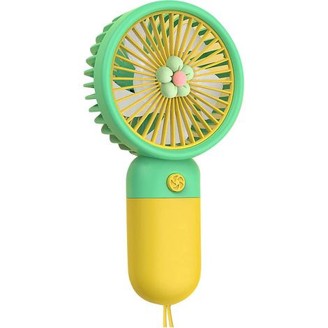 Mini ventilatore portatile ricaricabile – Design a cartone animato, fiore verde. Compatto e potente, ideale per studenti, per la casa e per l'uso all'aperto. Il regalo perfetto per l'estate. (1/4)