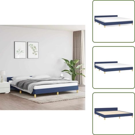 Bettgestell mit Kopfteil ohne Matratze Blau 180x200 cm Stoff - Bettes Gestell - Doppelbett - Boxspringbetten - Lattenrost - Kopfteil (1/5)
