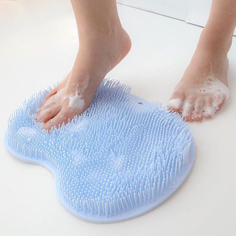 Duschgeeignete Fußmassage- und Reinigungsmatte mit rutschfesten Saugnäpfen zur Verwendung in Dusche und Badewanne (blau) (1/5)