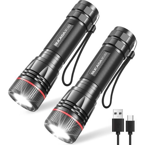 LED Lampe Torche Rechargeable, 2000 Lumens Lampe Torche LED Ultra Puissante avec 3 Modes, 2 Pièces Zoomable Lampes Torches Enfant, Étanche Flashlight pour Camping Randonnée Urgence Cadeau Rose (1/5)