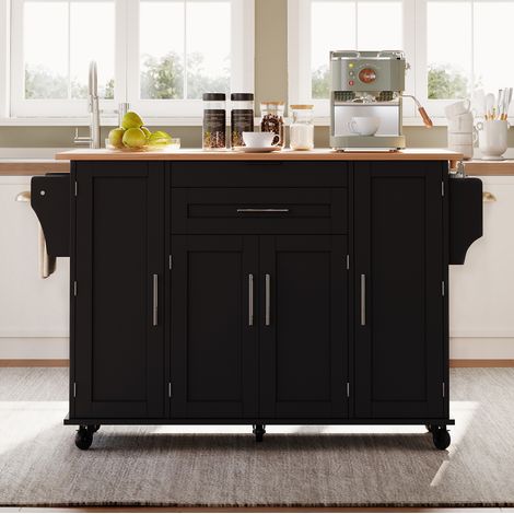 Isola da cucina mobile 136 x 70 x 92 cm con piano estensibile, contenimento e ruote DESVIAE (1/5)