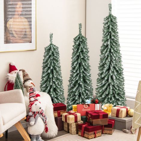 Lot de 3 Sapins de Noël Artificiels de 120+150+180 cm Sapins de Noël en Forme de Crayon 216+302+505 Branches 100+120+180 Lumières LED (1/3)