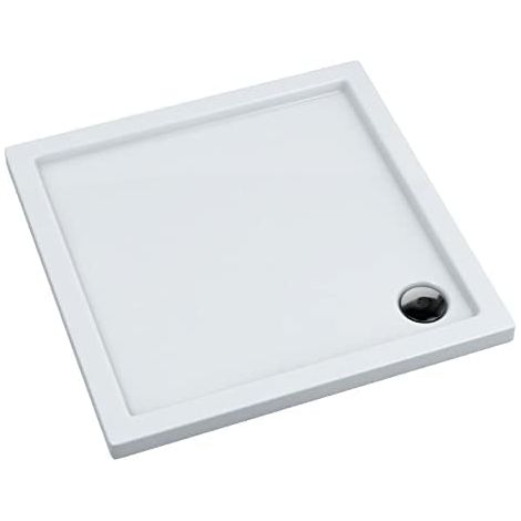 ECOLAM Receveur de douche carré plat Corrina 90x90 cm Hauteur:5 cm, Profondeur: 3 cm + siphon. Receveur de douche acrylique blanc (1/5)