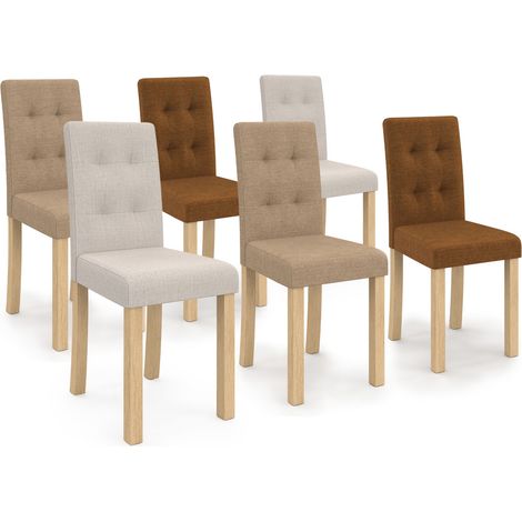 Lot de 6 chaises POLGA capitonnées mix color taupe, beige et marron