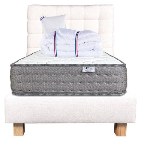 Ensemble Complet Matelas Zen (20 cm),Tête de lit,Sommier (20cm),Oreiller et Couette, 90x190cm (1/5)