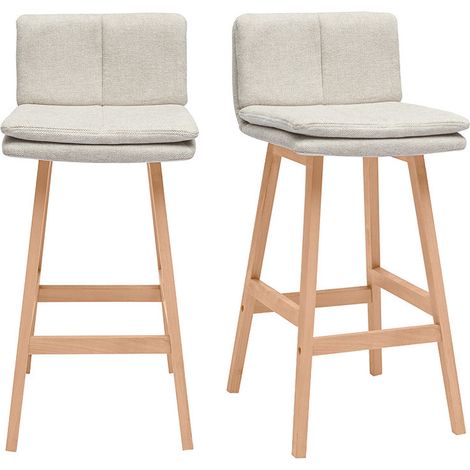 Tabouret de bar en tissu effet velours texturé beige et bois (lot de 2) JOAN (1/5)