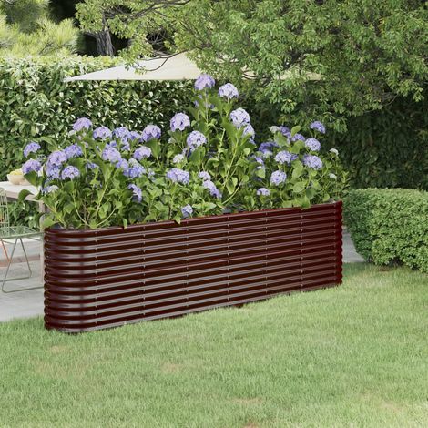 Jardinière - Balconnière à fleurs Acier enduit de poudre 260x40x68 cm Marron BV574081 - BonneVie (1/5)