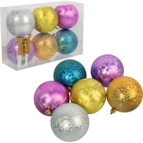 Set mit 6 mehrfarbigen Kunststoffkugeln (8 cm) für Weihnachtsdekorationen (1/2)