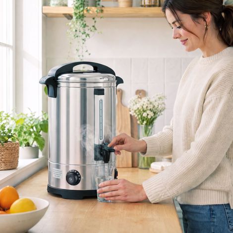 Distributeur Eau Chaude Inox 8L 1500W, 9 Températures 30-110°C, Maintien Chaud, Argenté (1/5)