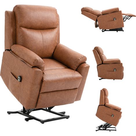 Faux Leather 70° Electric Riser Recliner Chair - Brown