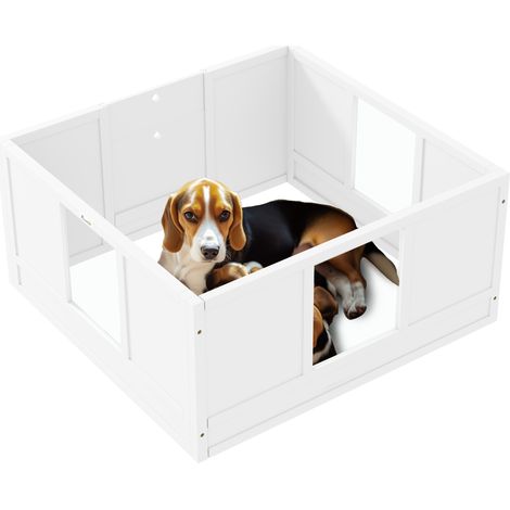 Caisse de mise bas pour chiots de petite et moyenne taille, avec entrée réglable, pieds antidérapants, blanche