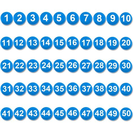 50pcs 1-50 Nombres Magnétiques, Aimants Numérotés Ronds Aimants de Réfrigérateur pour Tableau Blanc Effaçable à Sec Maison Salle de Classe Bureau Réfrigérateur(2cm de Diamètre, Bleu) (1/5)