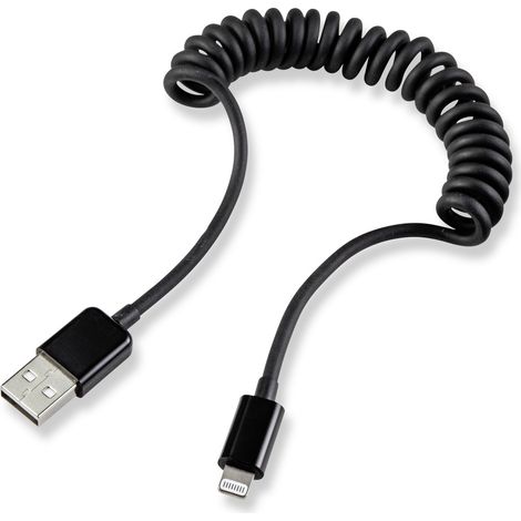 Renkforce USB-Kabel USB 2.0 USB-A Stecker, Apple Lightning Stecker 0.95 m Schwarz Spiralkabel RF408 (1/5)