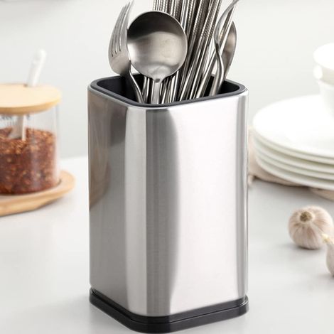 Porte-ustensiles de cuisine en acier inoxydable, cylindre porte-ustensiles avec trous d'égouttage (1/5)